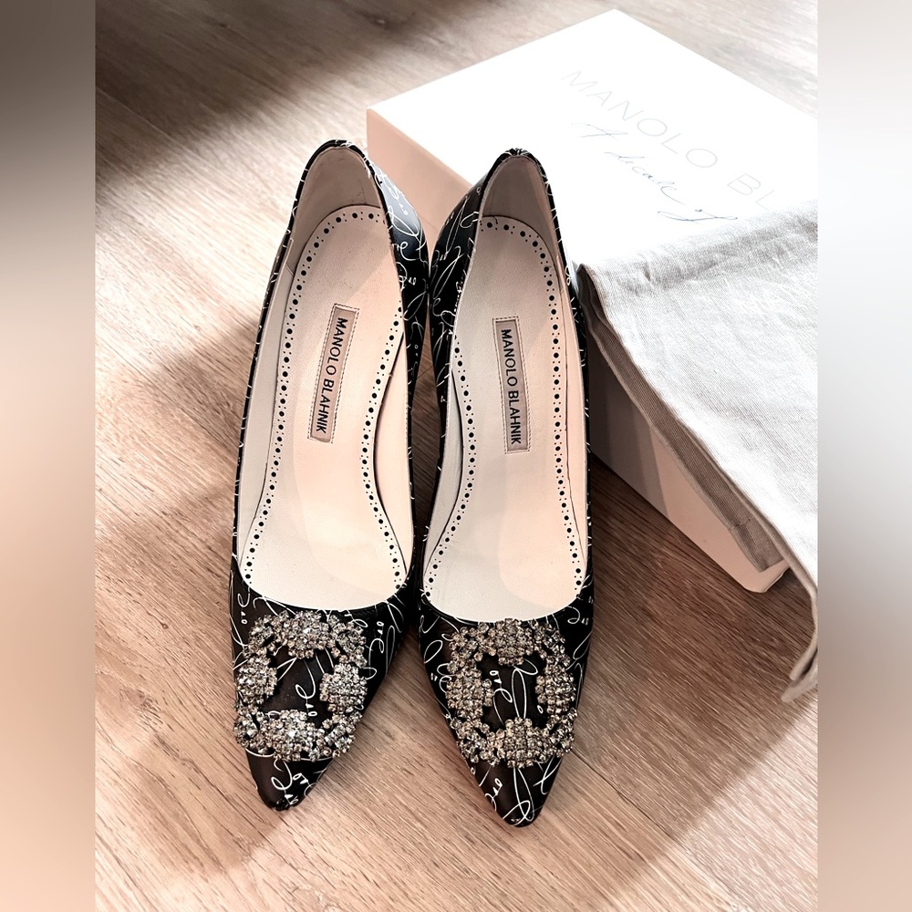 Manolo Blahnik Hangisi Buckle Pumps Printed Leather